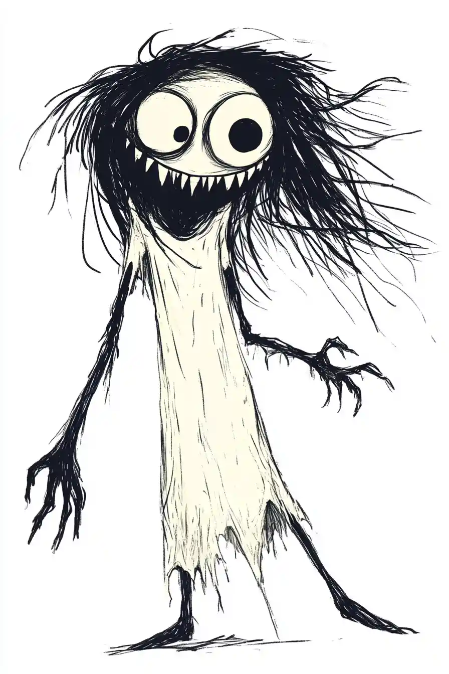 Spirito dei cartoni animati dai capelli selvaggi e dagli occhi spalancati