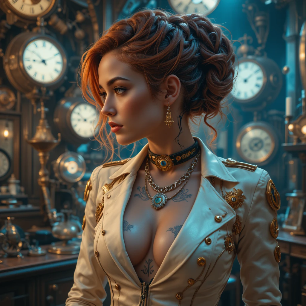 Cyber noir portrait of an aristocratic engineer in bar