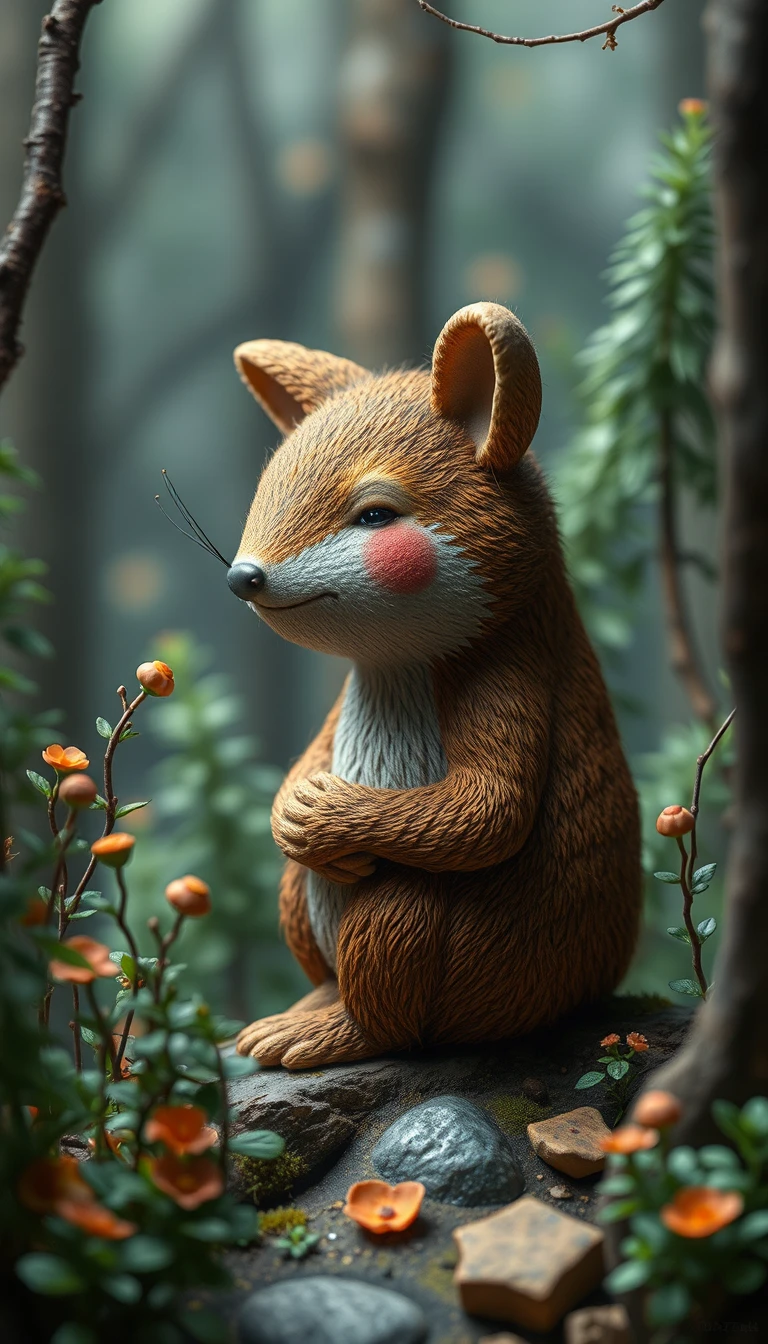 Accogliente Piccolo Personaggio del Bosco in Stile Acquerello