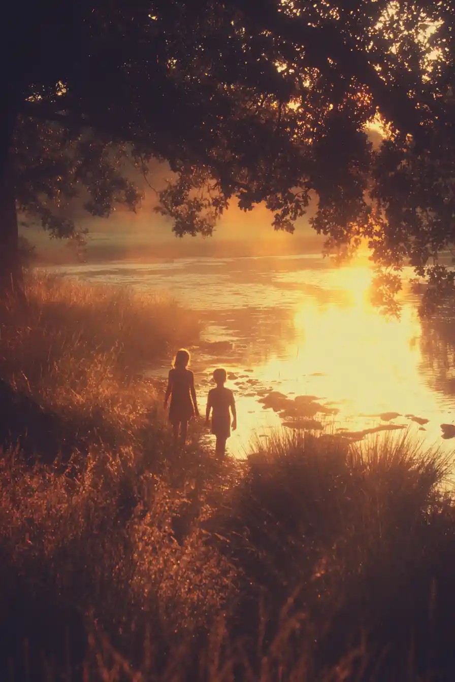 Golden summer afternoon by the quiet riverside