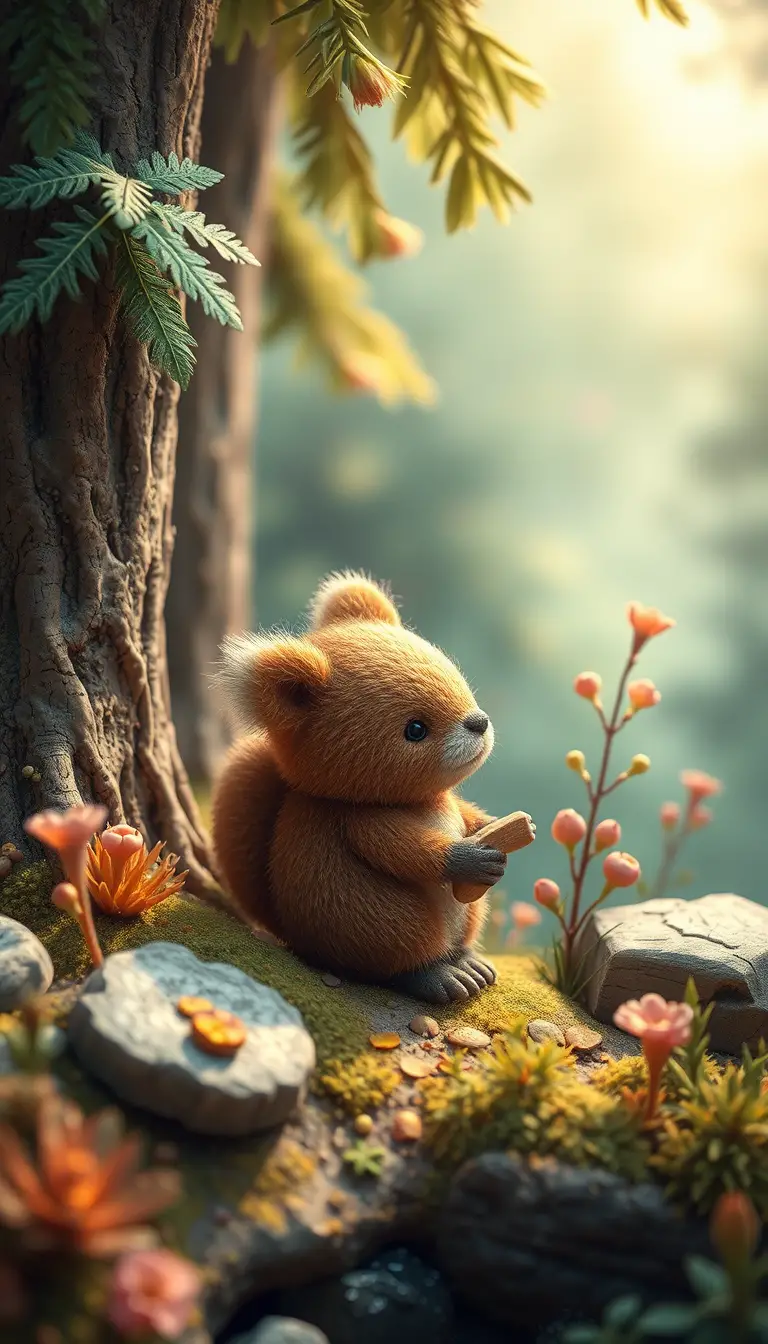 Cozy Tiny Forest Folk Character In Watercolor Style