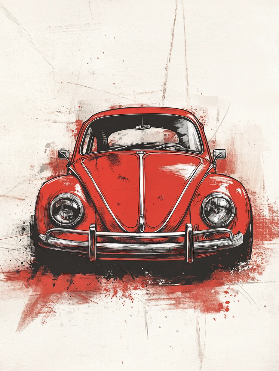 Roter Vintage-Käfer in ausdrucksstarker Skizzenillustration