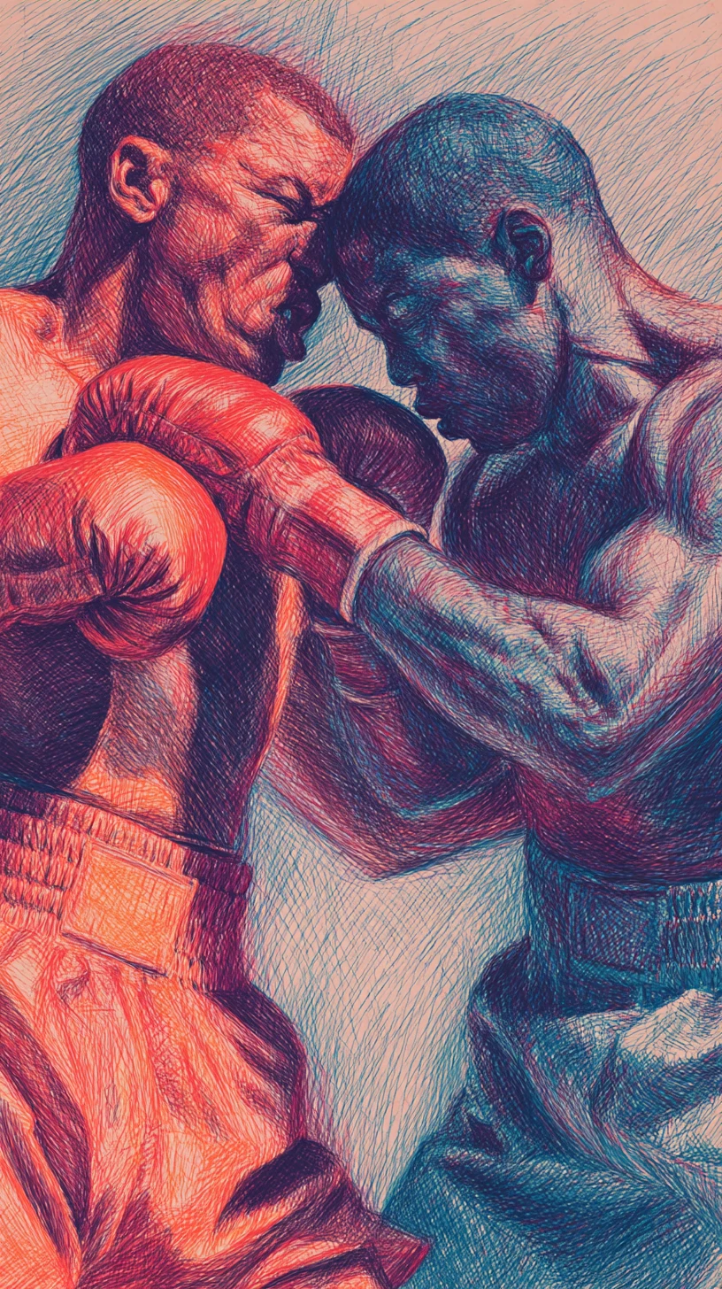 Due pugili che si scambiano un pugno drammatico in arte a matite colorate