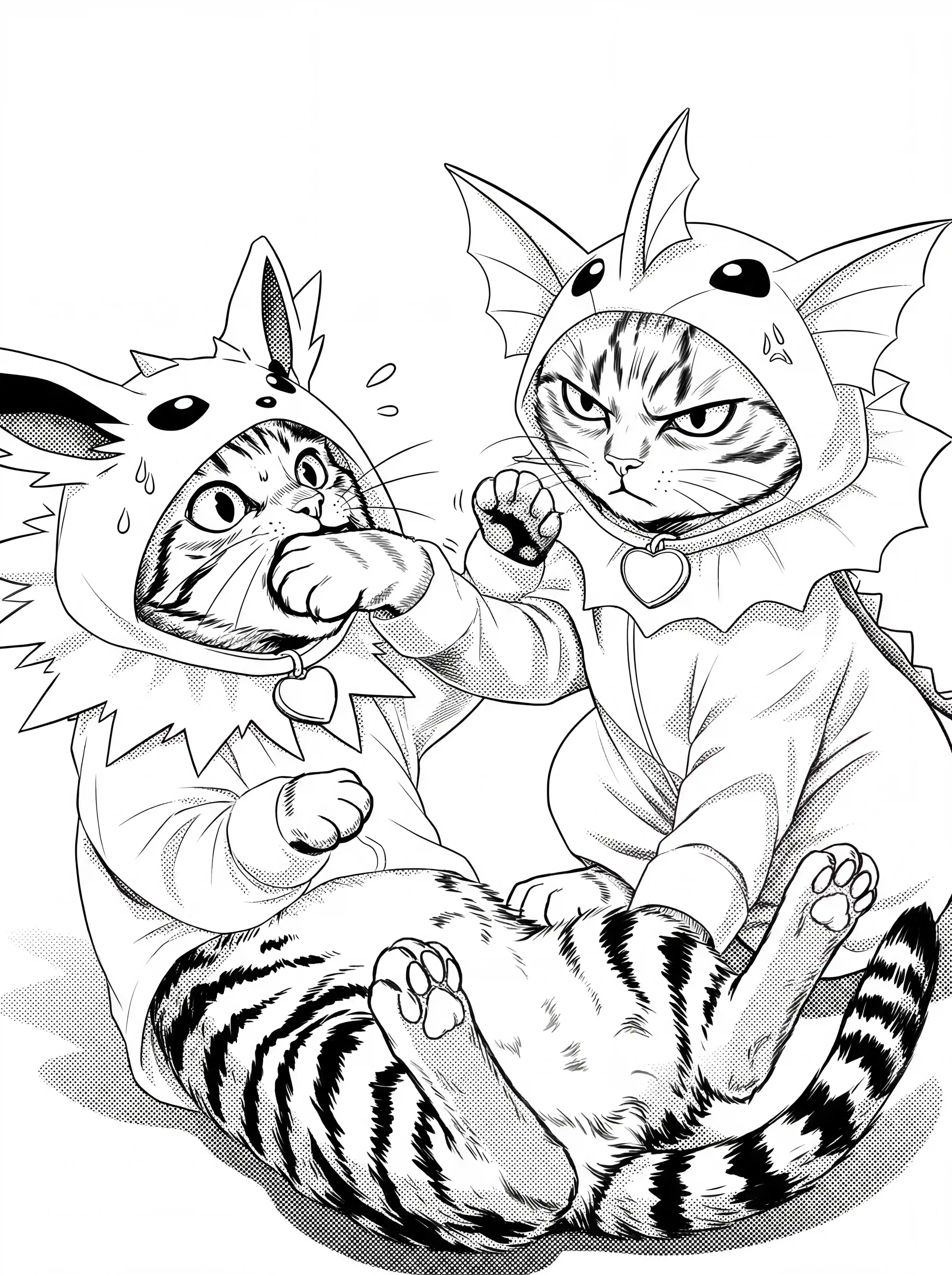 Manga style cat coloring page with clean ink line art