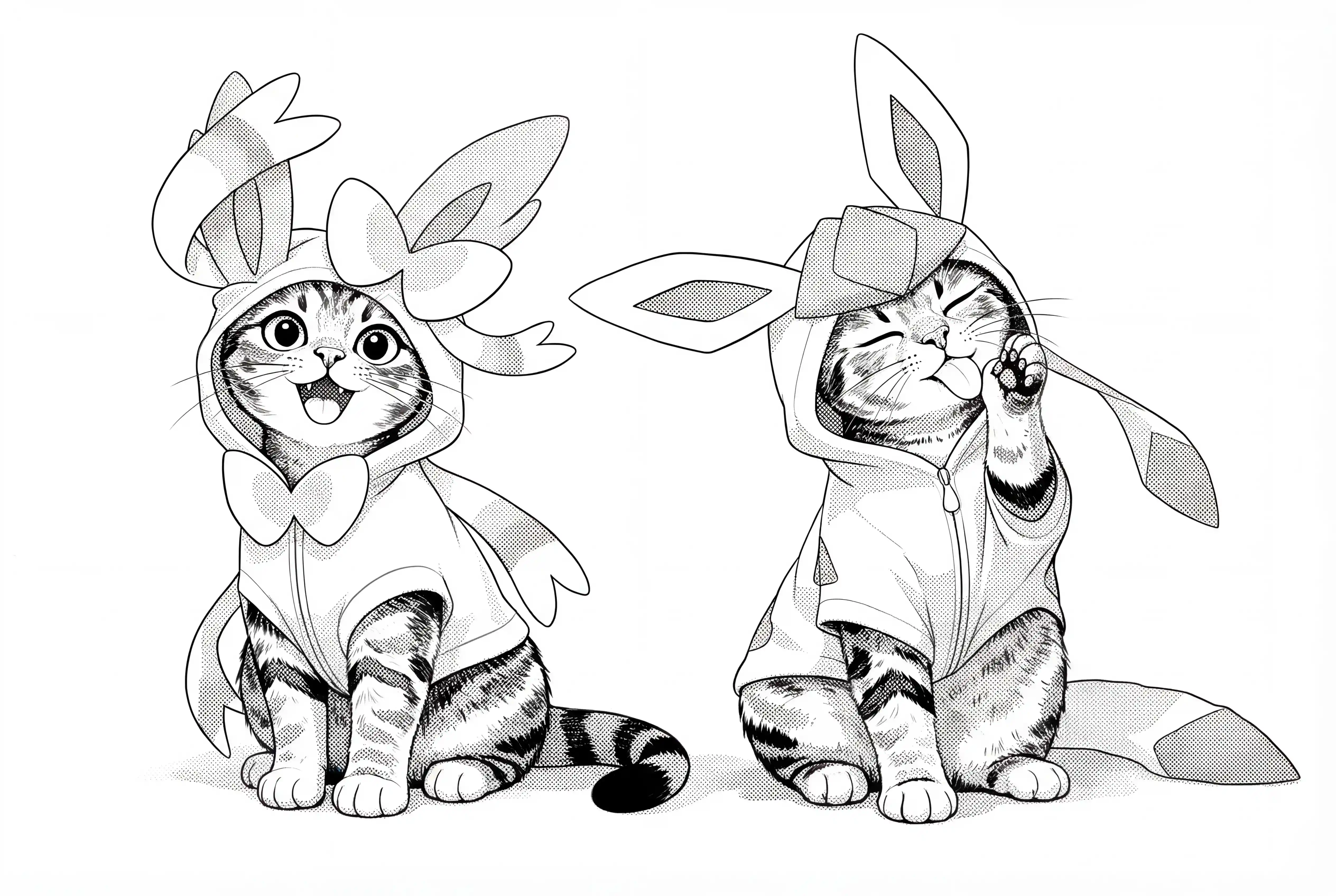 Manga style cat coloring page with clean inked line art