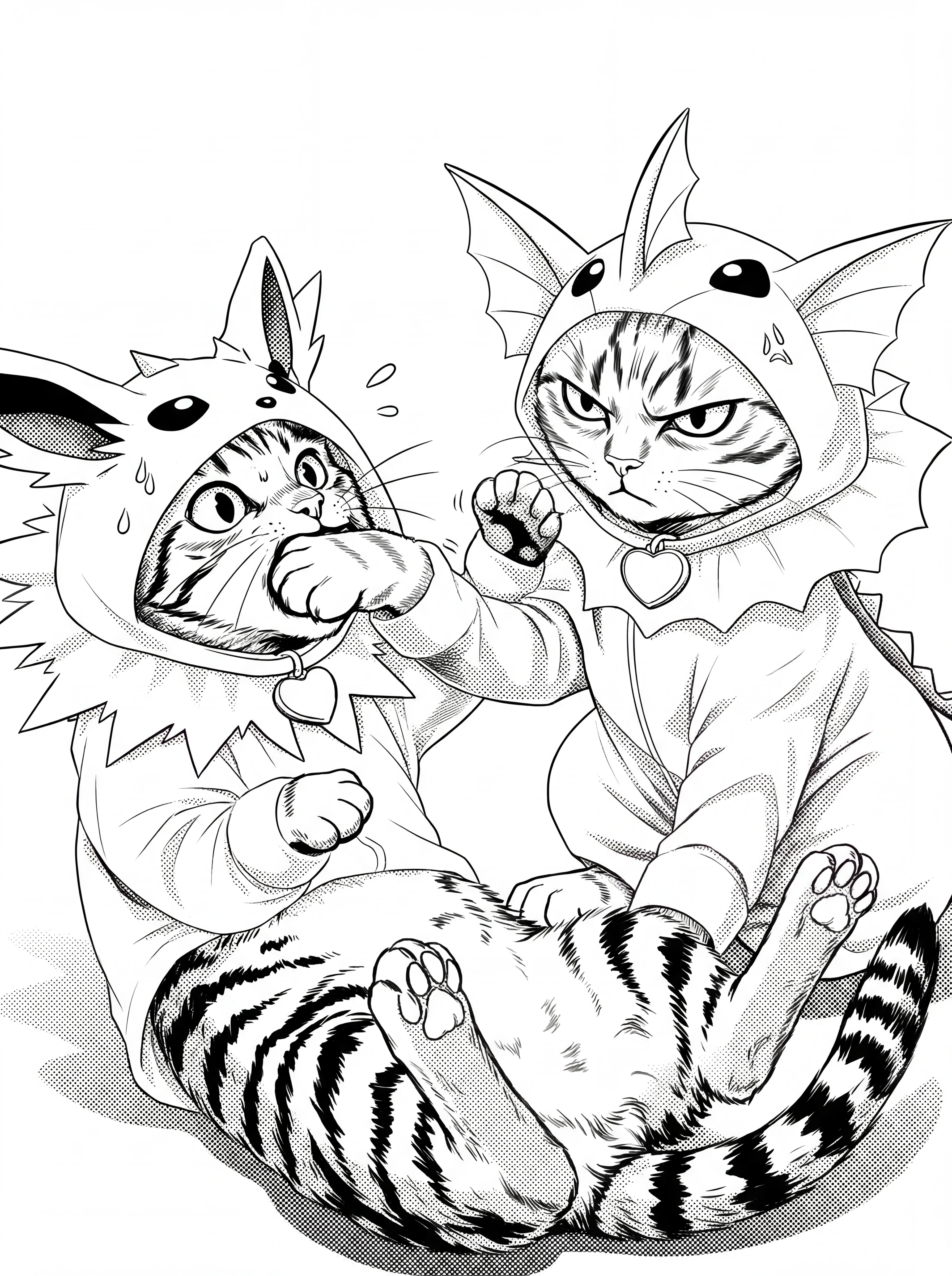 Page de coloriage de chat style manga avec encrage aux lignes nettes