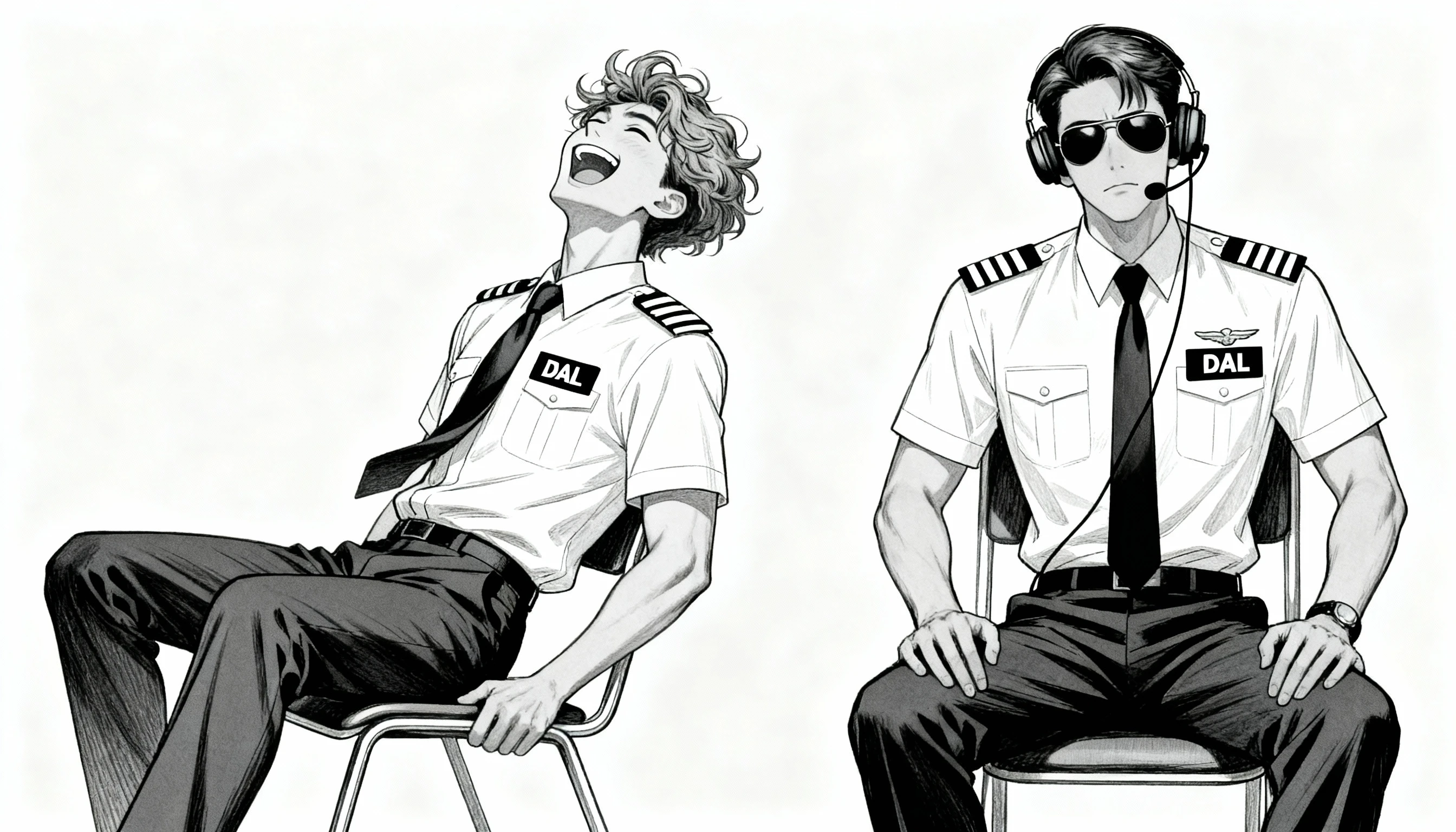 Zwei Manga-Piloten in einfacher Strichzeichnung im Gespräch