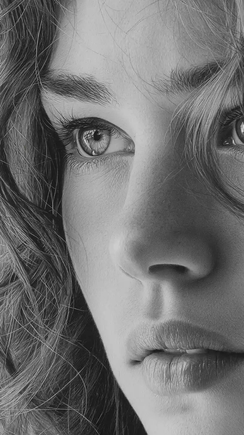 Retrato hiper-realista a lápis em close de uma jovem