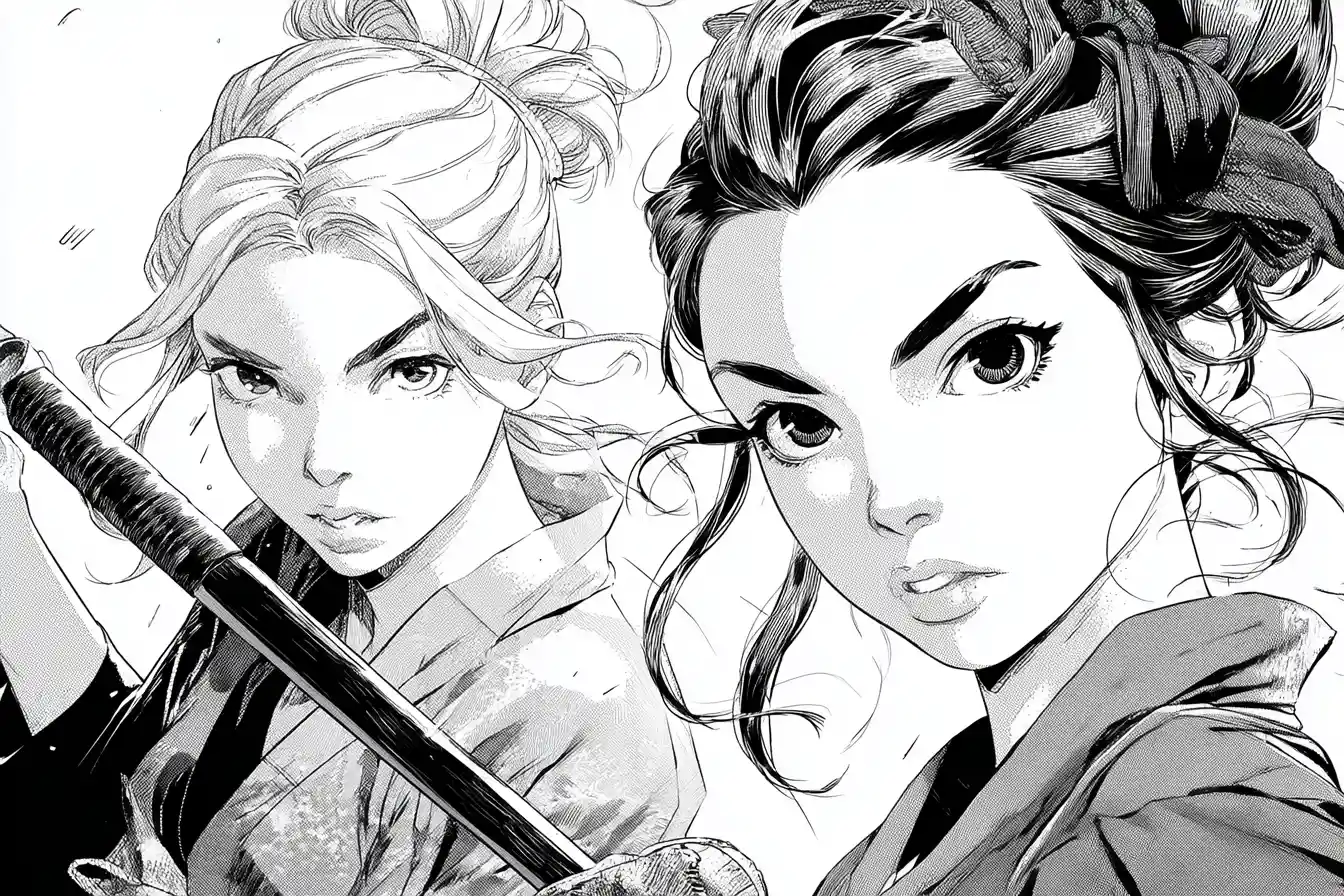 Página para Colorear de Manga Monocromática con Trazos de Tinta Marcados