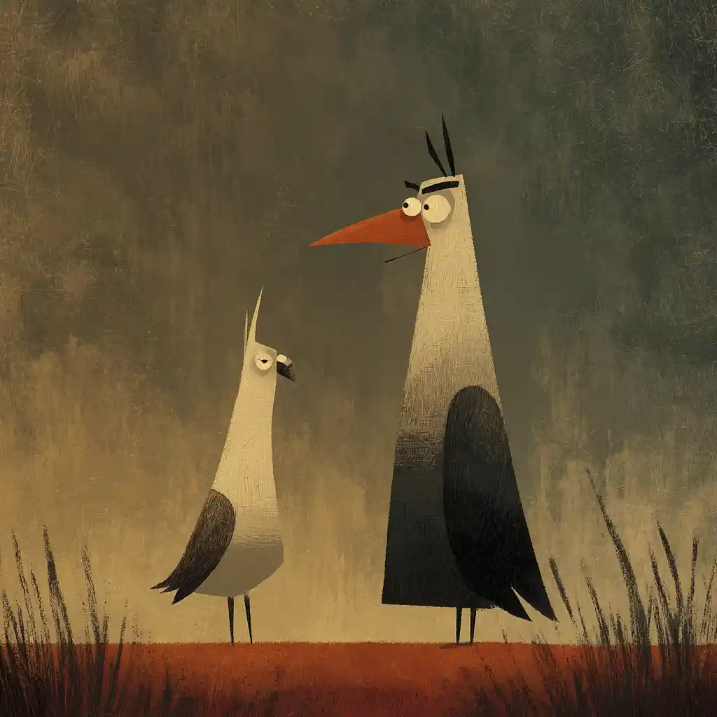 Surreal Polish eagles wandering through misty rural fields