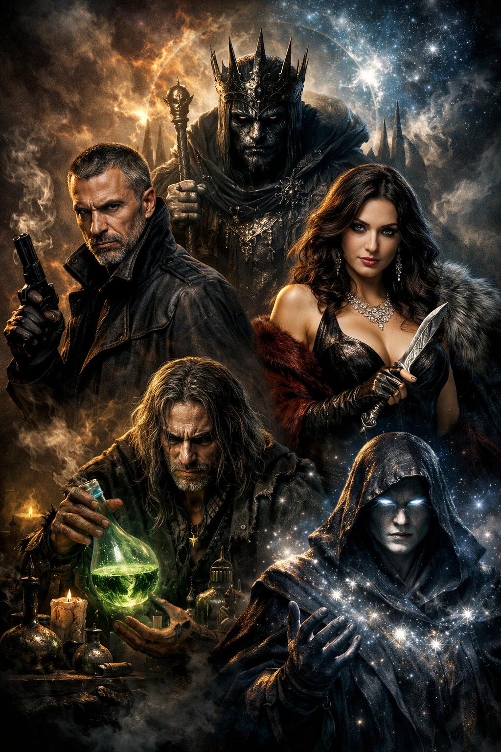 Supereroe semi fantasy cupo in posa come un poster cinematografico