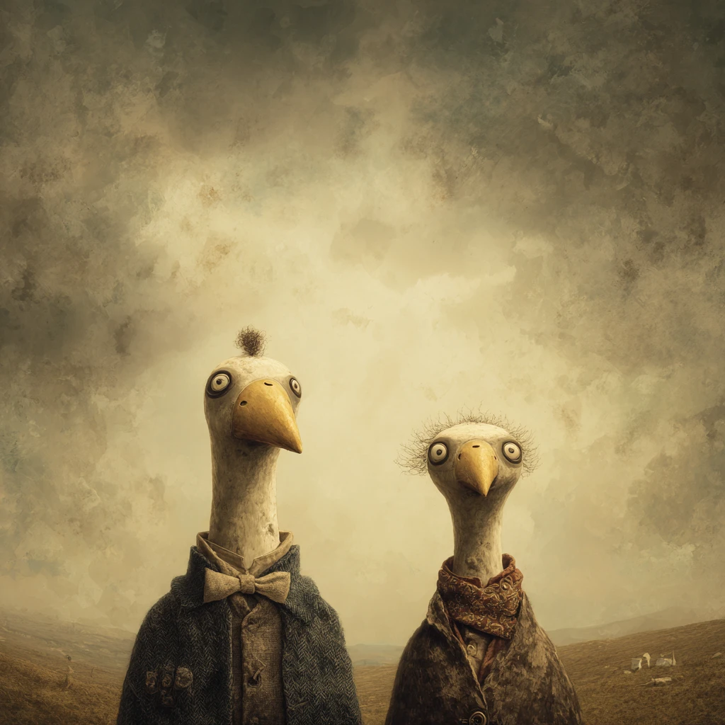 Surreale polnische Adler, die durch neblige ländliche Felder wandern