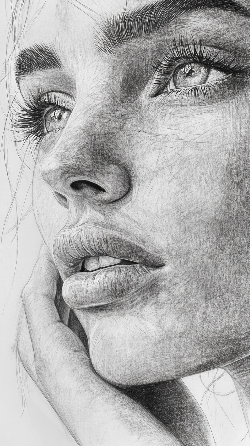 Contemplative pencil portrait of a girl in close up profile