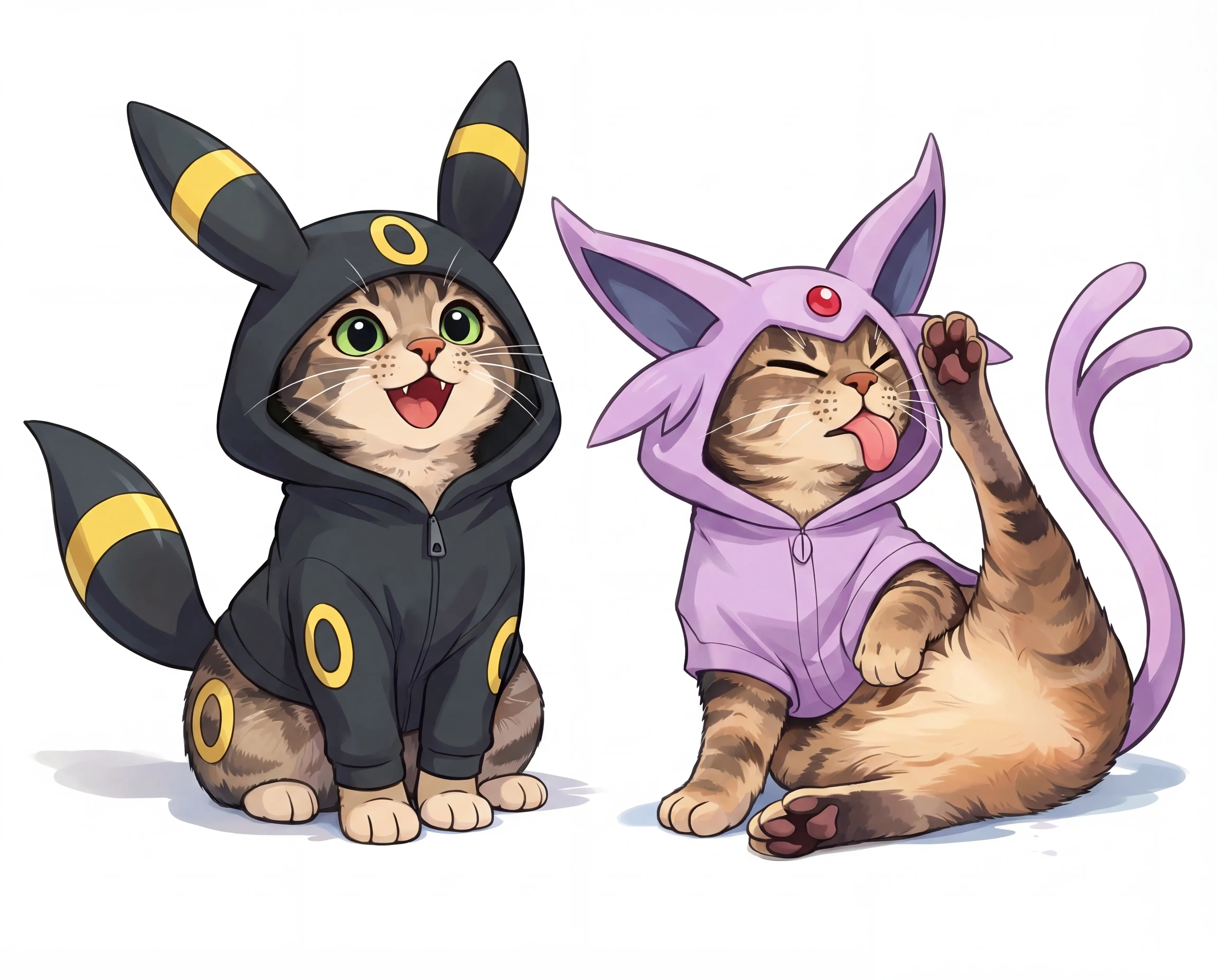 Manga style cats in costumes inspired by umbreon and espeon