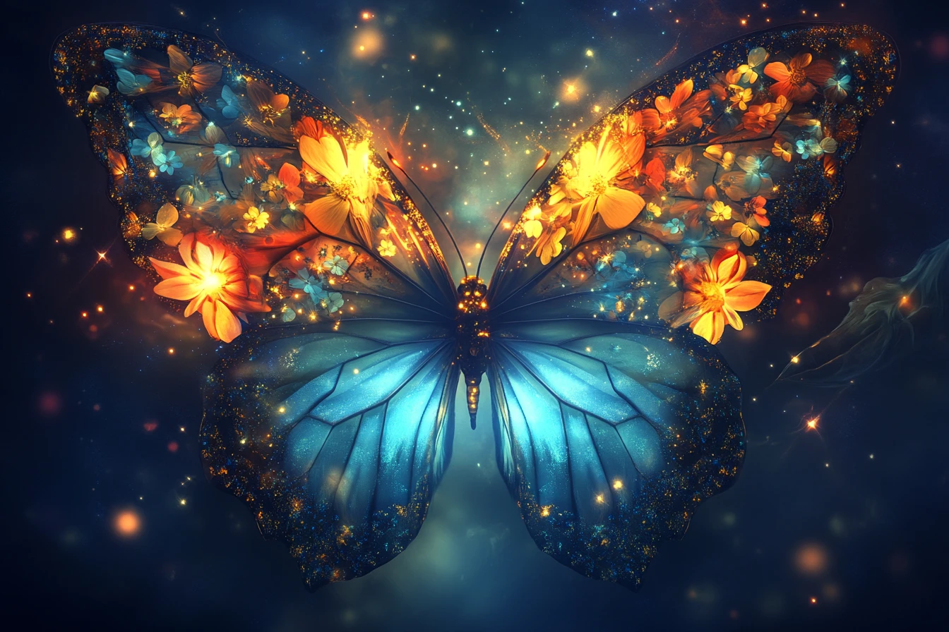 Farfalla magica divisa tra i mondi del giorno e della notte