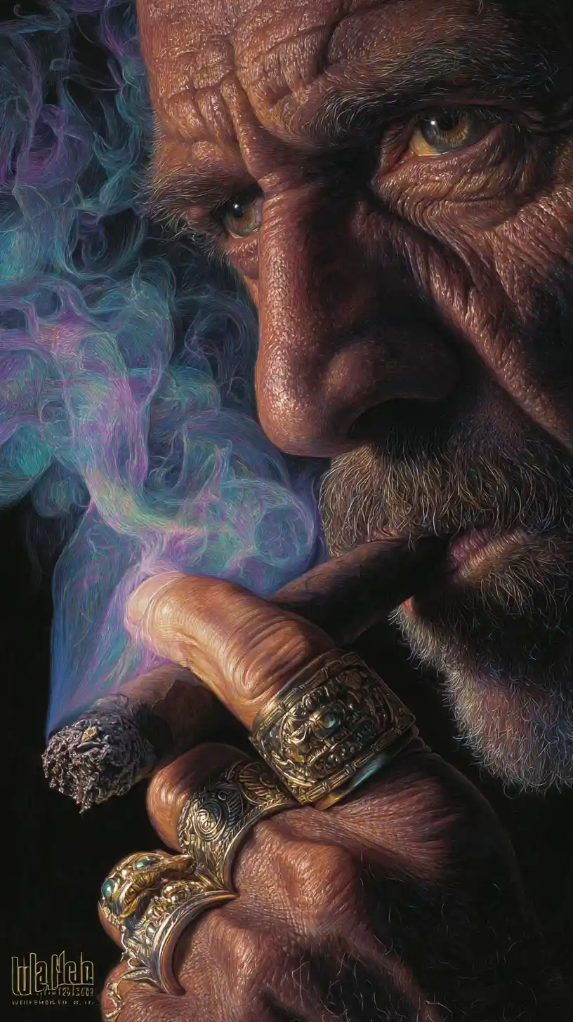 Uomo anziano che fuma un sigaro in un ritratto drammatico in primo piano