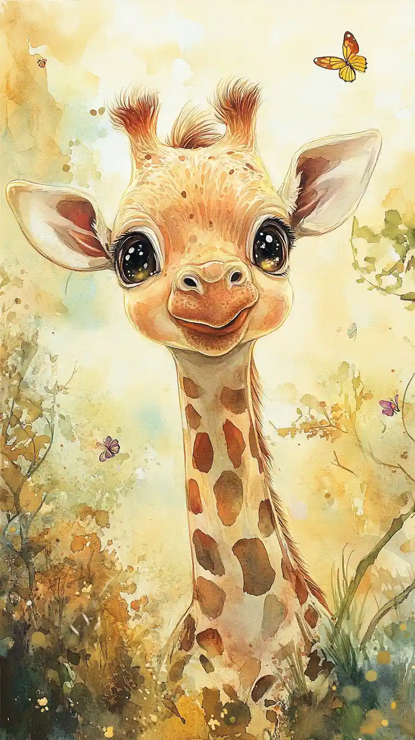 Dolce Giraffina Bebè in Acquerello Savana per Cameretta