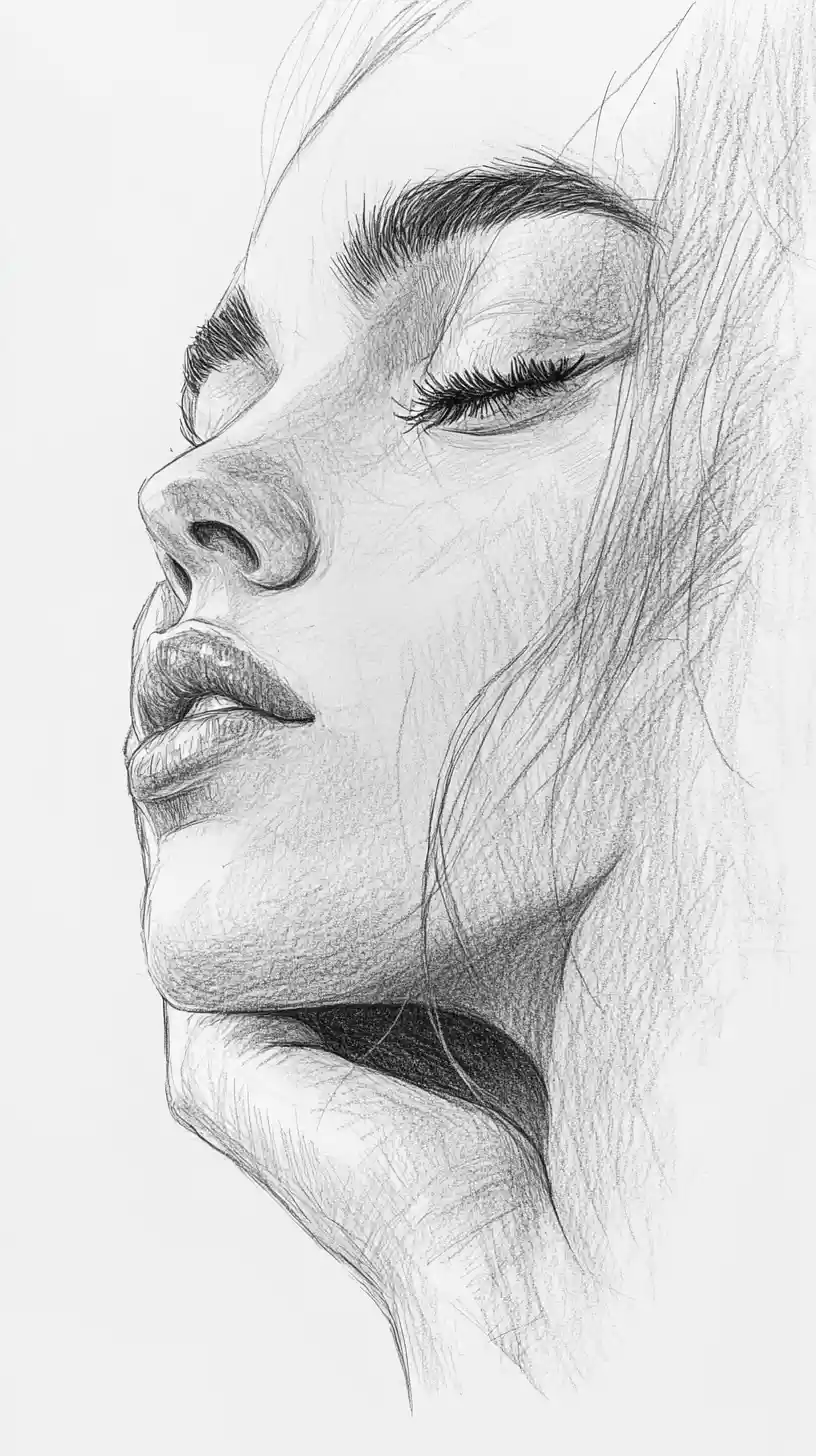 Expressive pencil portrait of a girl in contemplative close up