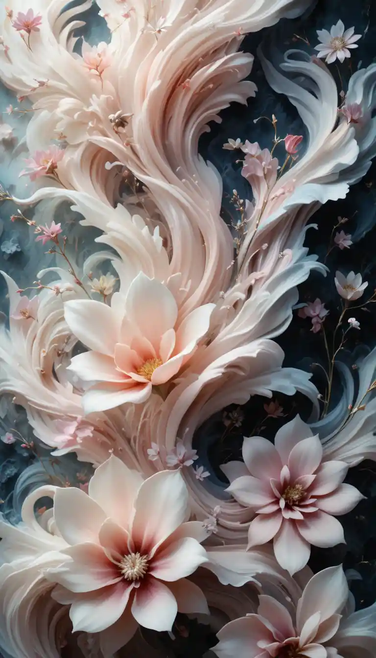 Peinture délicate inspirée de la porcelaine aux contrastes pastel lumineux