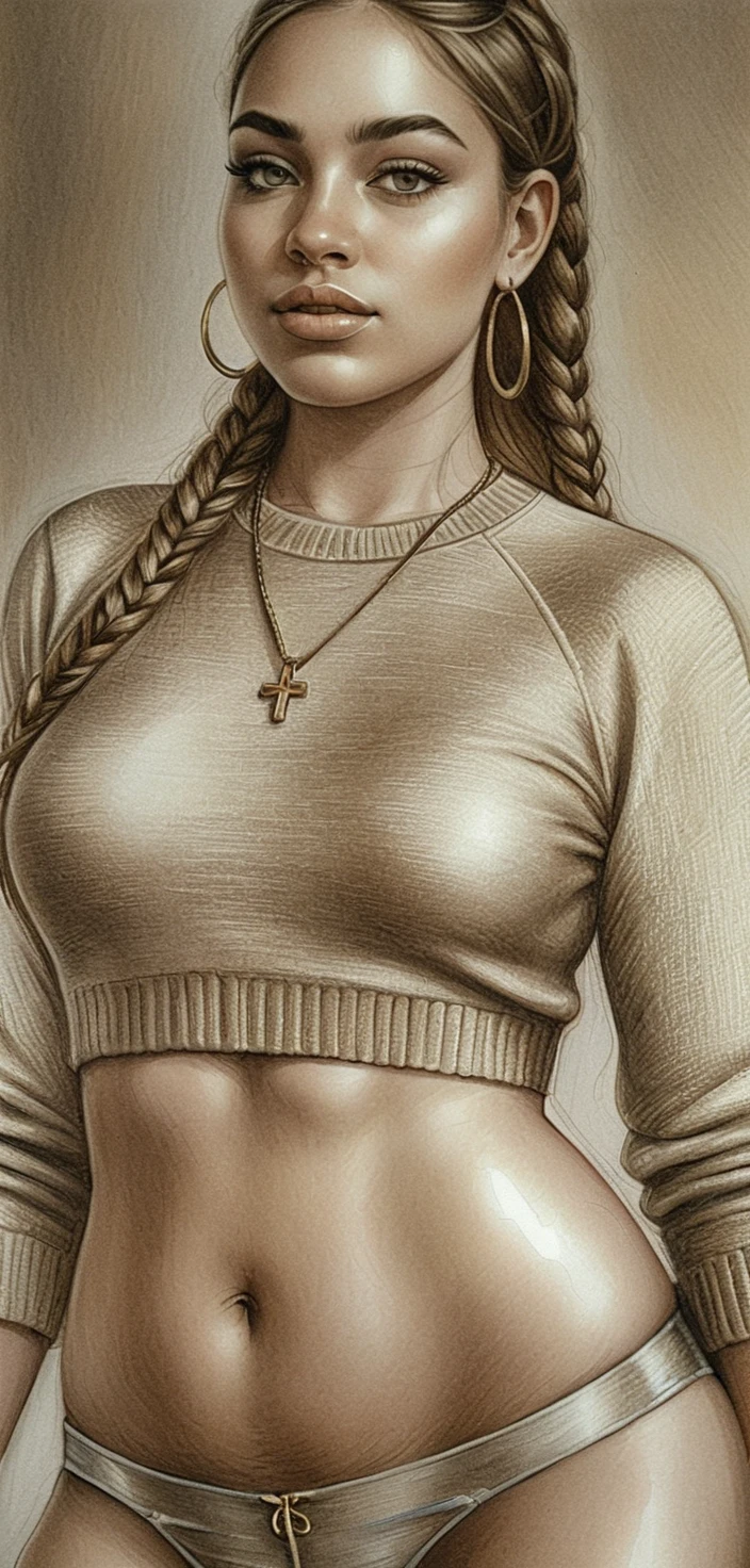 Stylized full body portrait of a young woman in crop top