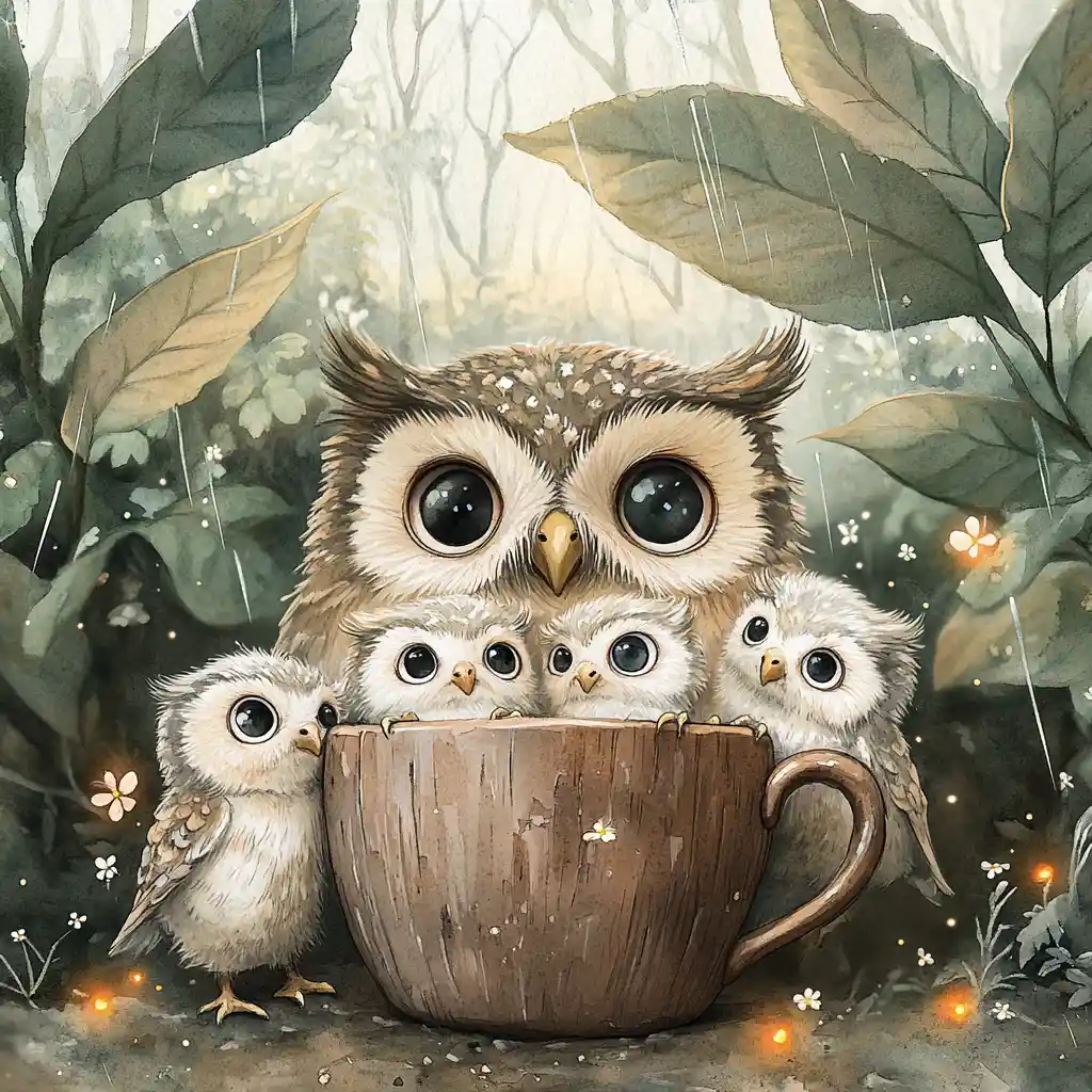 Owls Sheltering In A Forest Mug Watercolor Scene