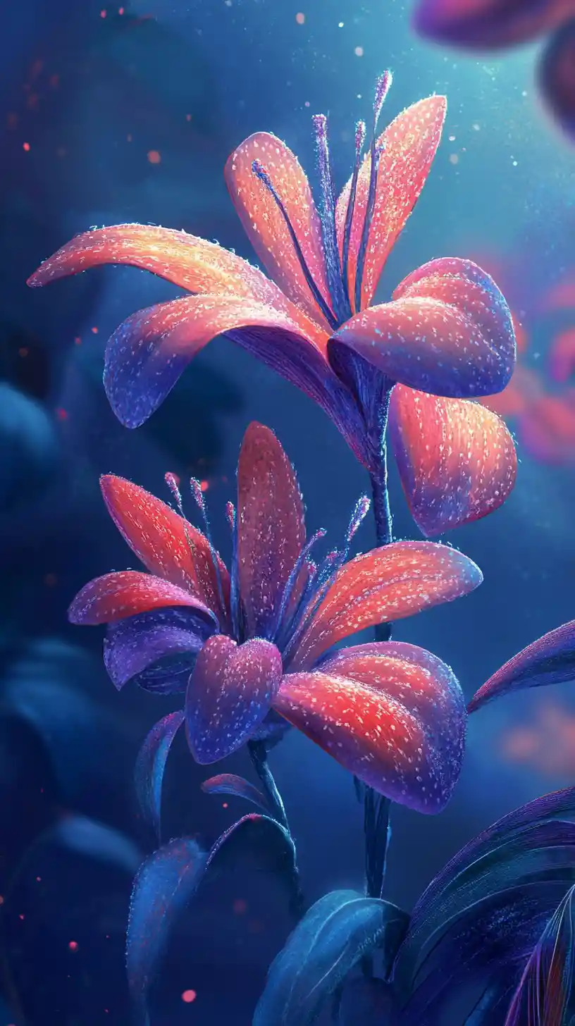 Fantasy feathered flowers in vivid pastel jewel tones