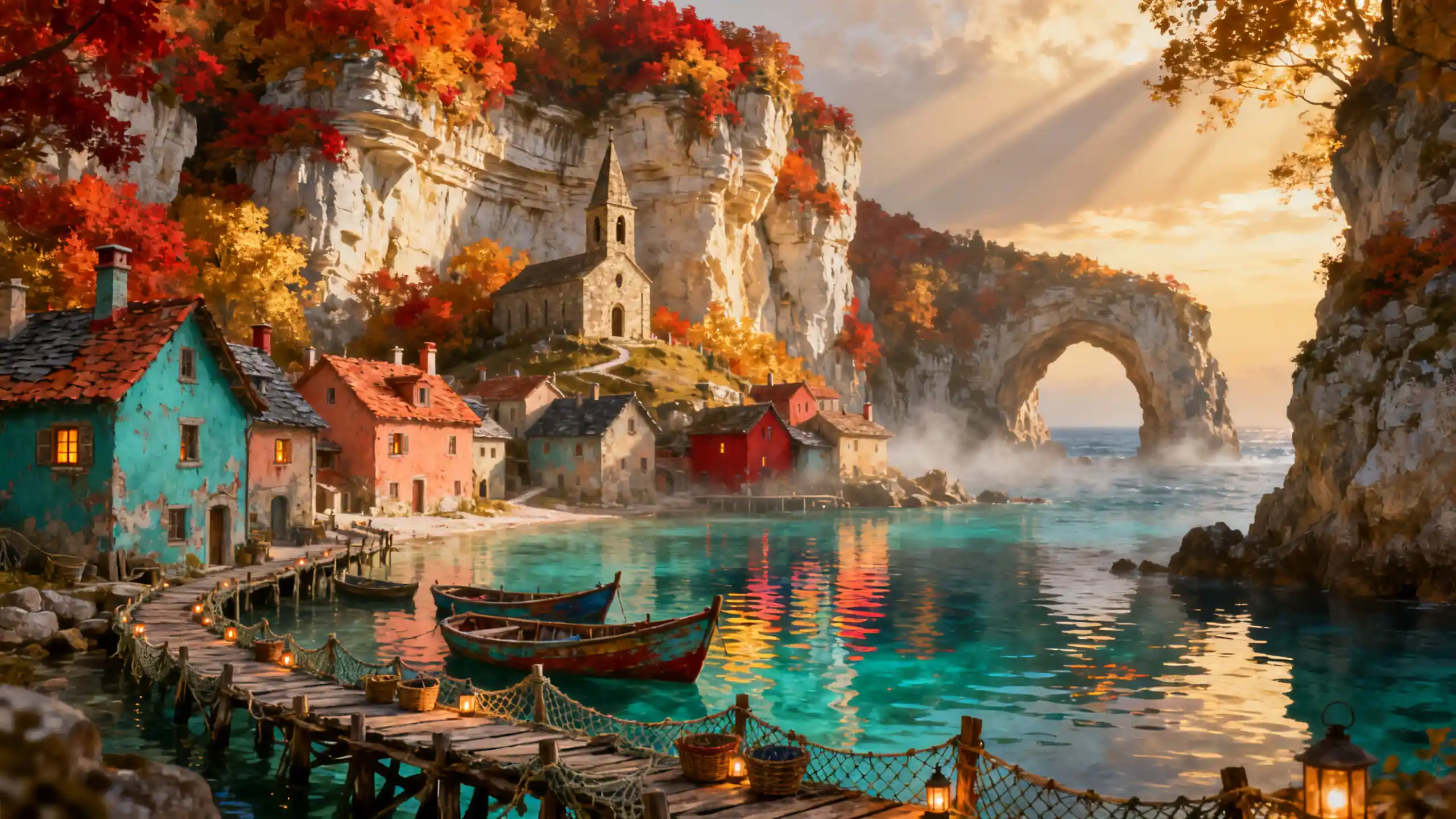 Magical Coastal Cliffside Village At Golden Hour