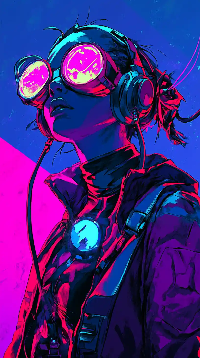 Retro futurist anime woman in bold graphic silhouette