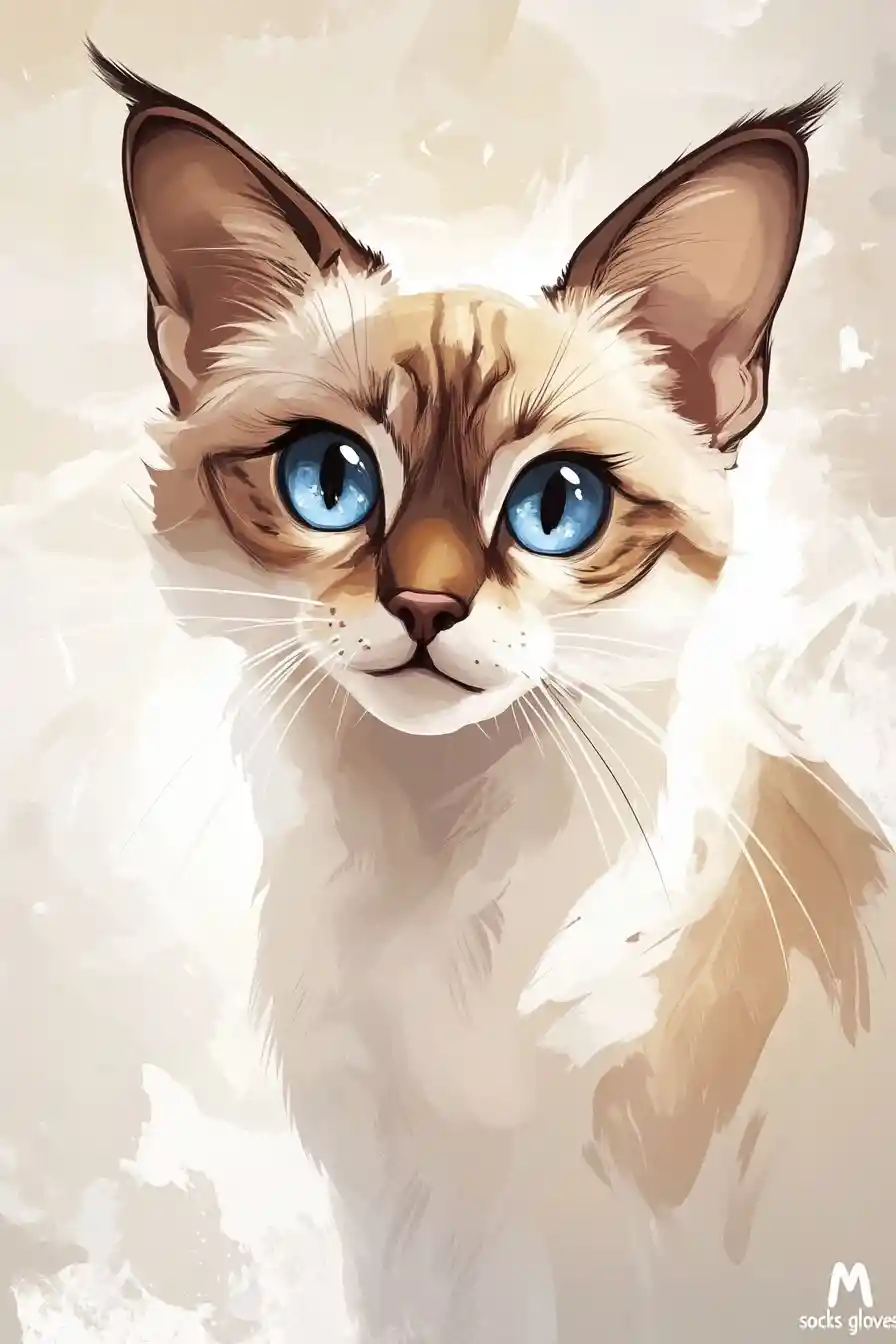 Cartoon lynx point siamese cat with blue eyes
