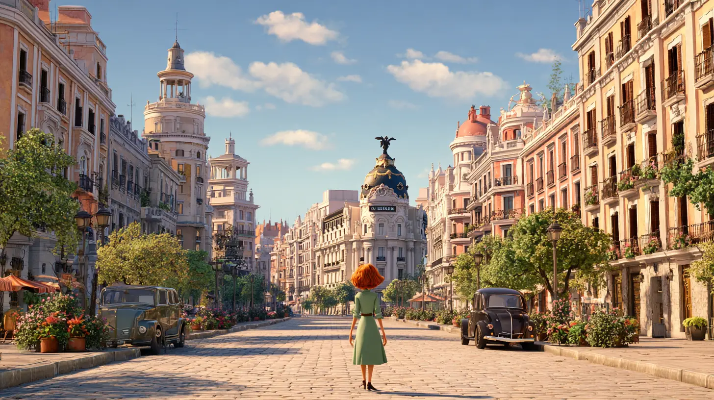 Lonely woman walking along a quiet city boulevard