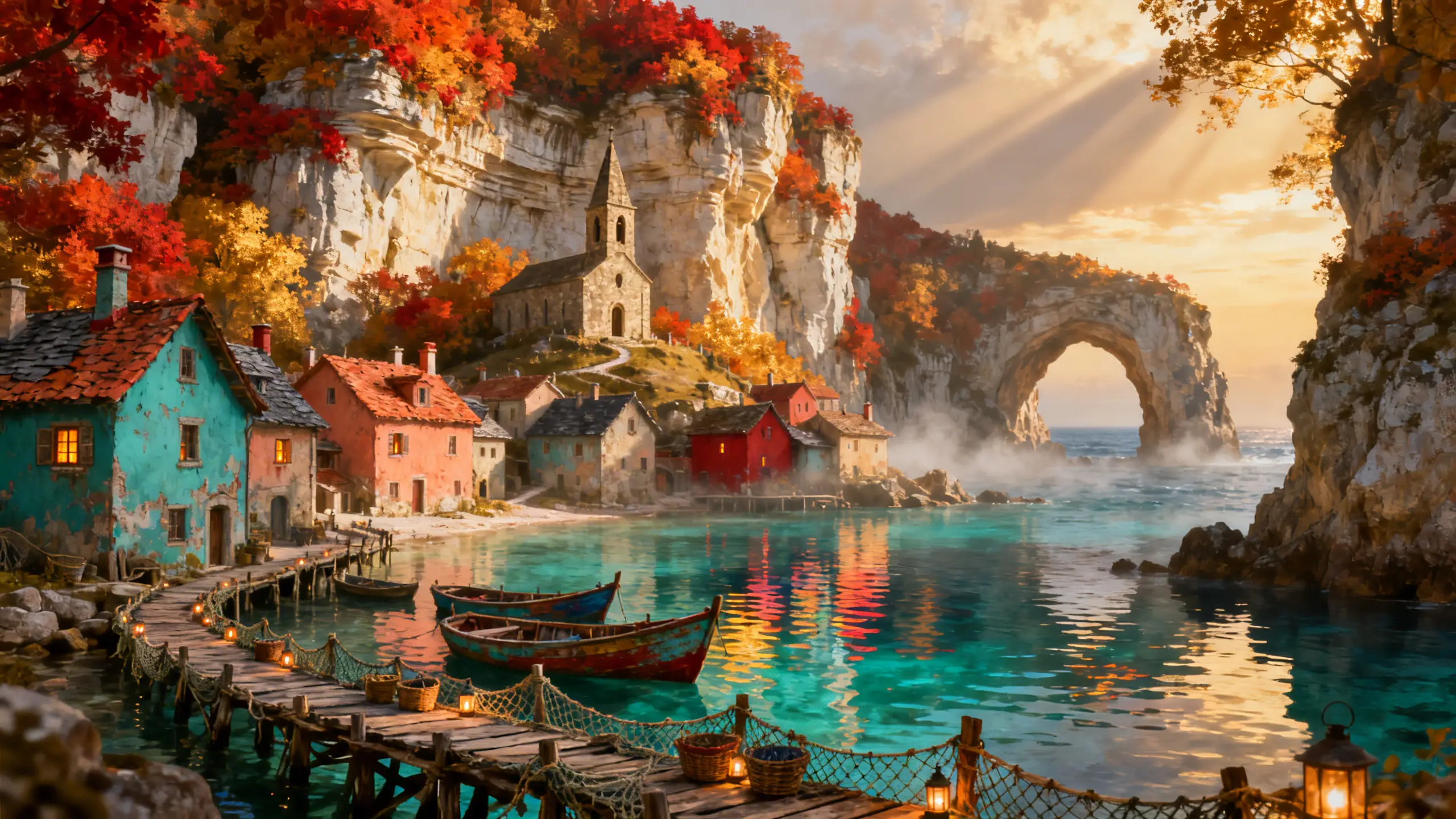 Magical Coastal Cliffside Village At Golden Hour