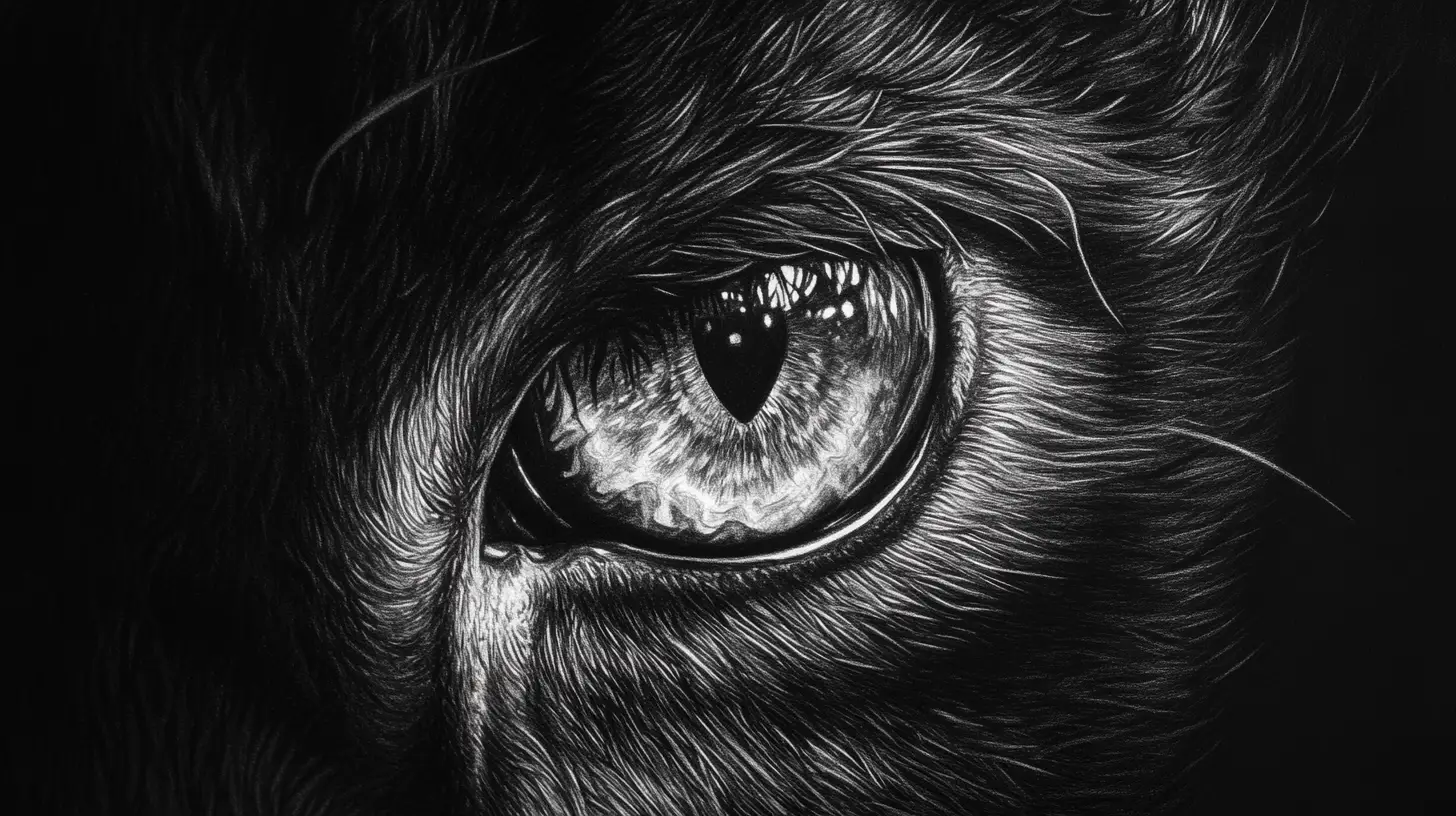Graphite Close Up Panther Eye With Jungle Reflections