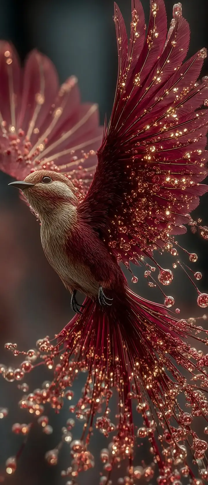 Anime phoenix in flight with cascading paint trails