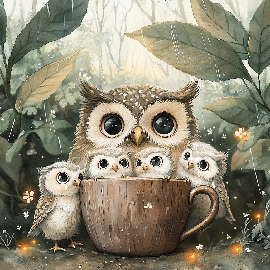 Owls Sheltering In A Forest Mug Watercolor Scene