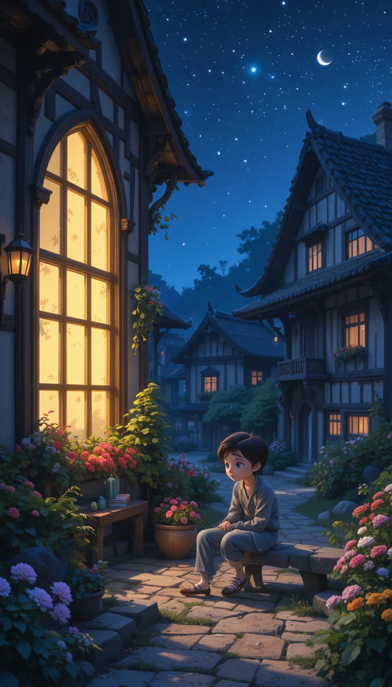 星明かりの窓辺に広がる居心地のよいファンタジー村