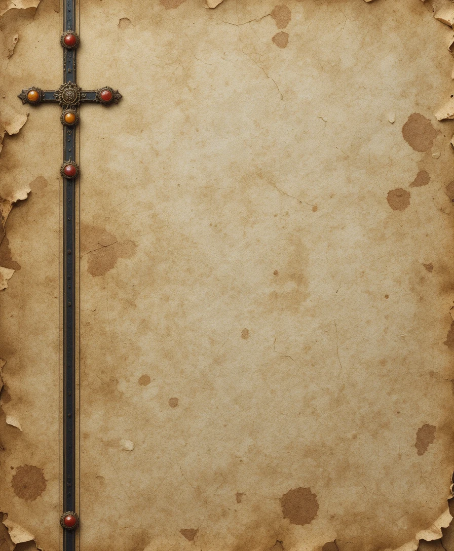 Antique parchment texture with ornate vertical cross border