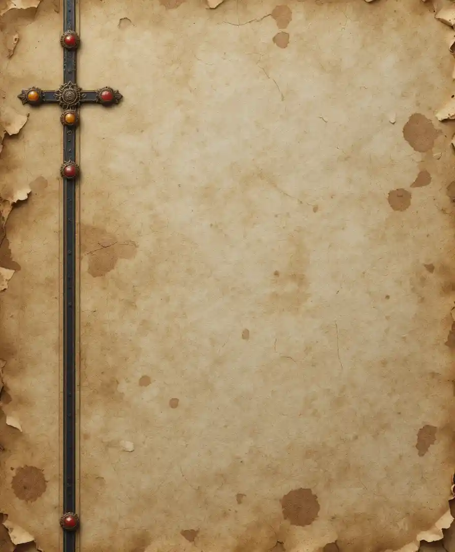 Antique parchment texture with ornate vertical cross border