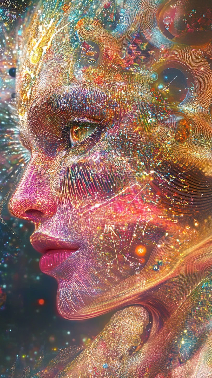Notas musicales abstractas brillantes girando alrededor de una figura humana