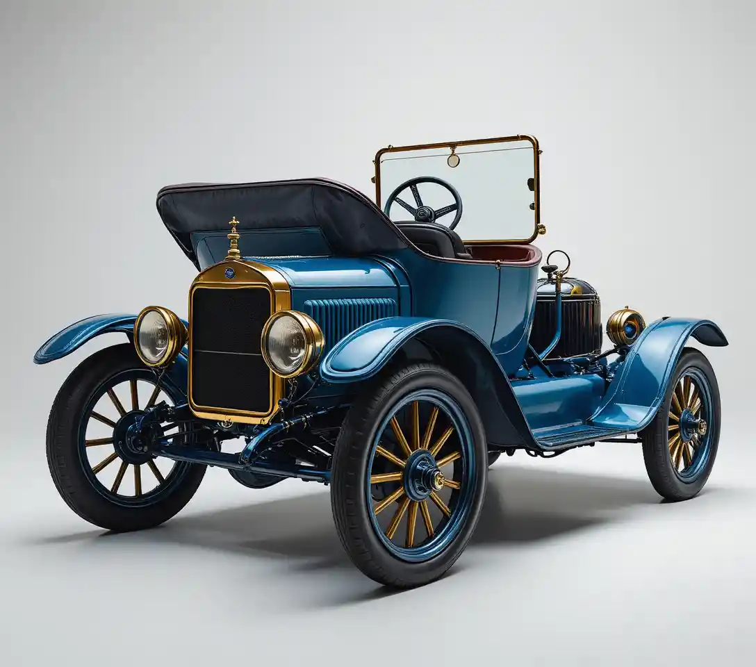 Vintage blue ford convertible showcased in studio lighting