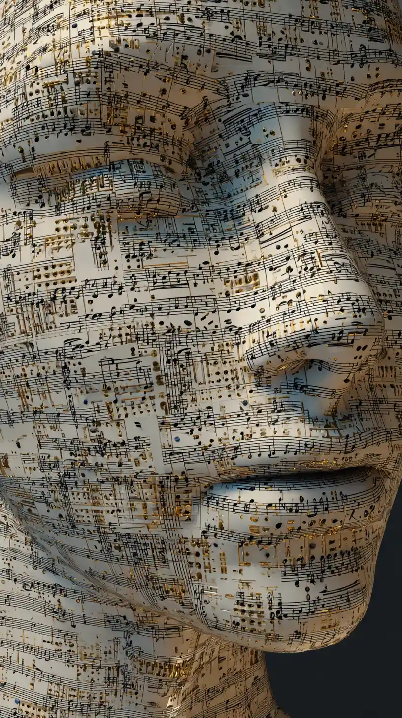Silhouette féminine abstraite formée de notation musicale fluide