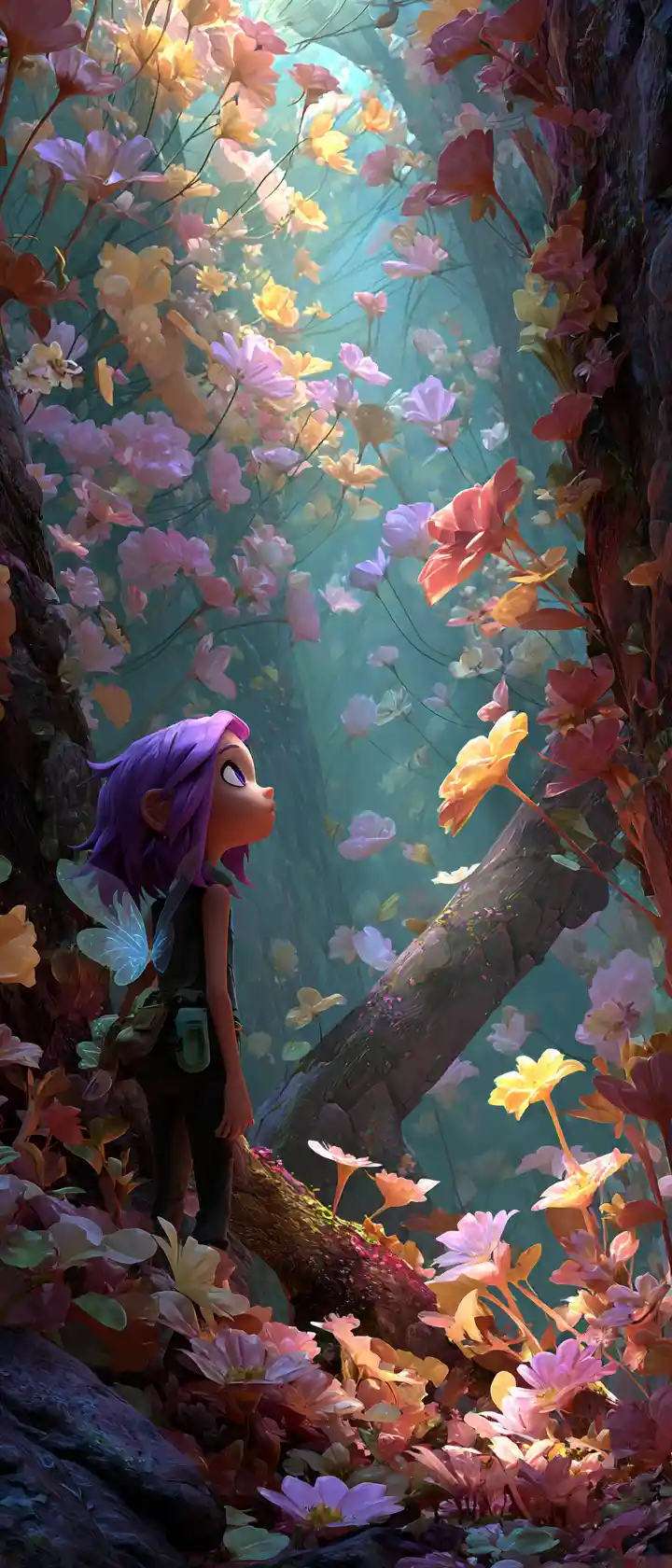 Anime fairy girl in a peaceful sunlit forest clearing