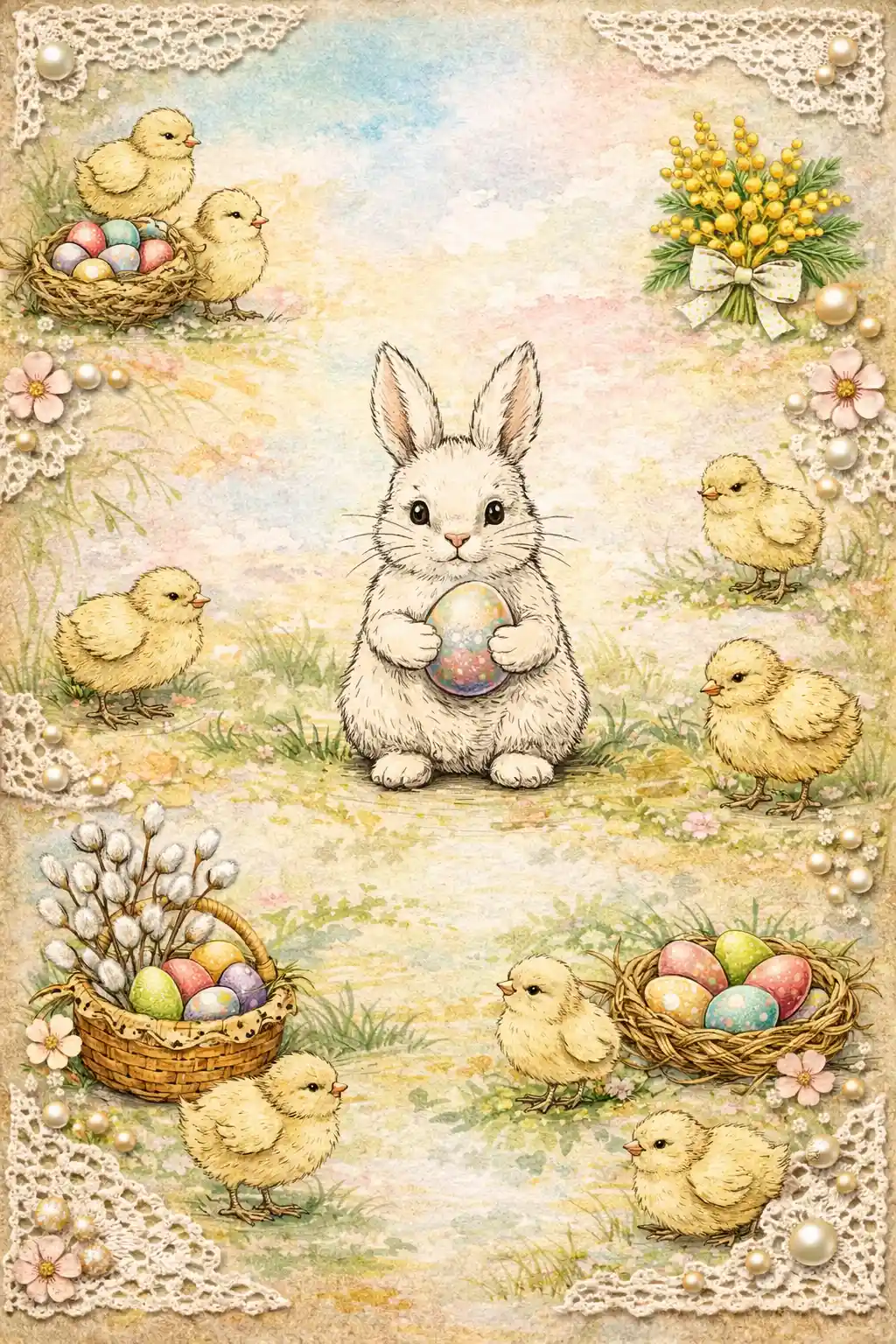 Cute rabbit holding egg in playful easter illustration