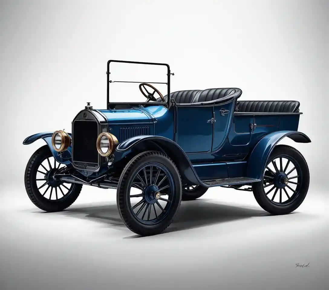 Vintage blue convertible Ford car in studio presentation