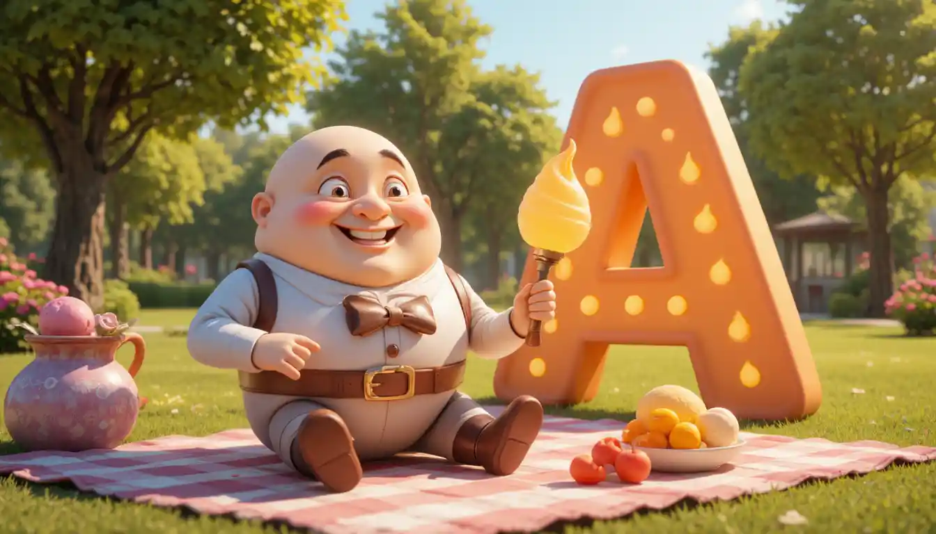 Personaggio uovo cartoon con gelato luminoso in un parco soleggiato
