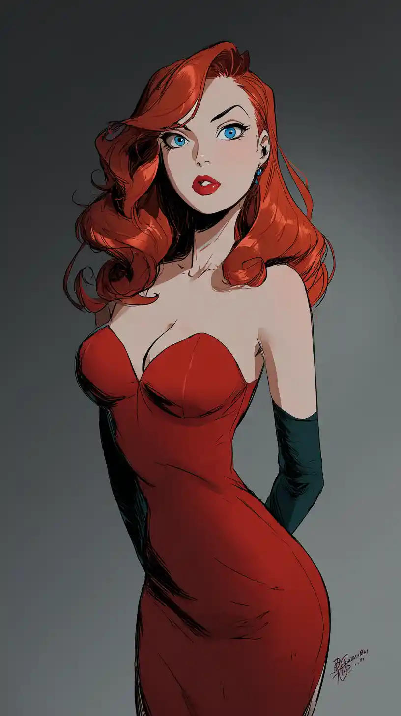 Elegante rothaarige Frau im Comic-Stil mit furchteinflößender Schönheit