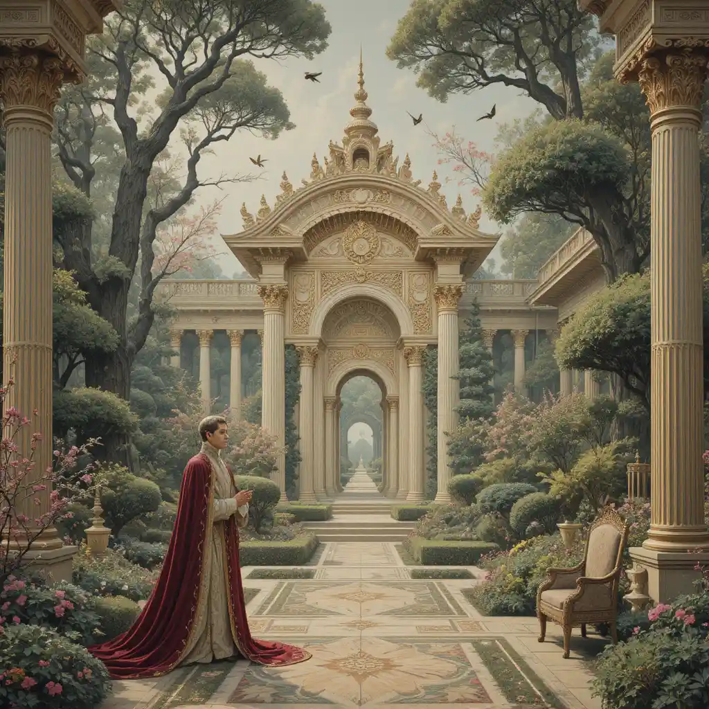 Nightingale singing for an emperor in an imperial garden