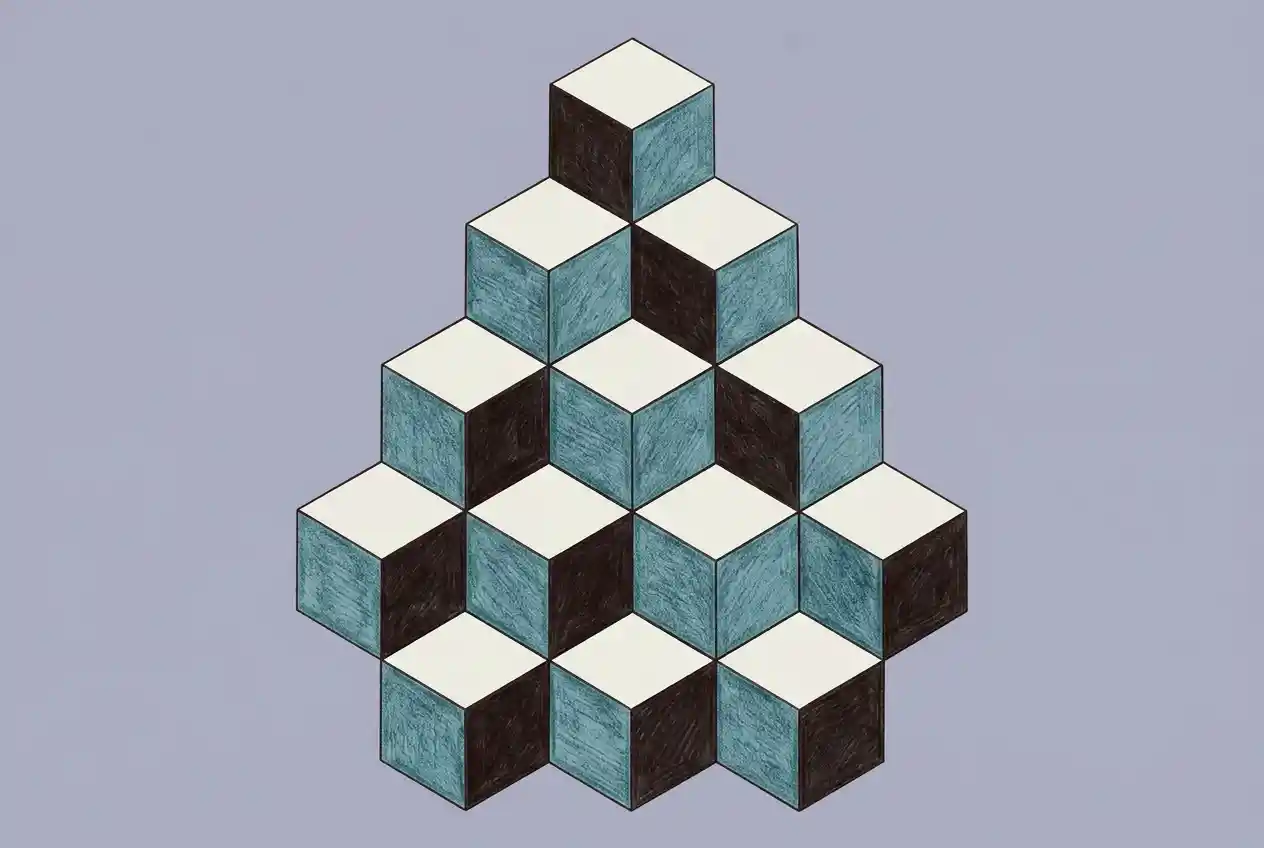 Isometric cluster of interlocking cubes with optical illusion