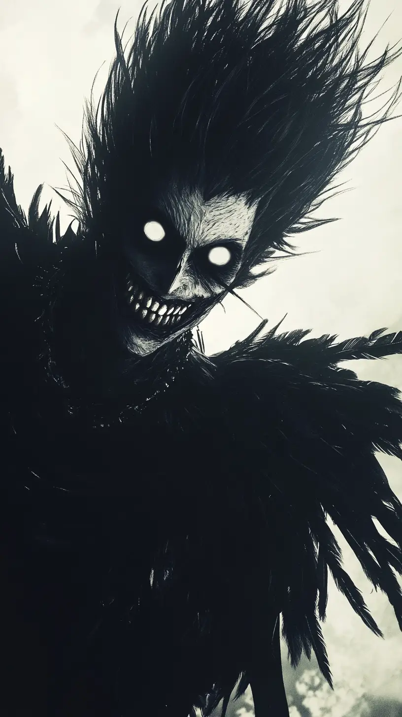 Monstre d’anime sinistre dans un paysage monochrome désolé