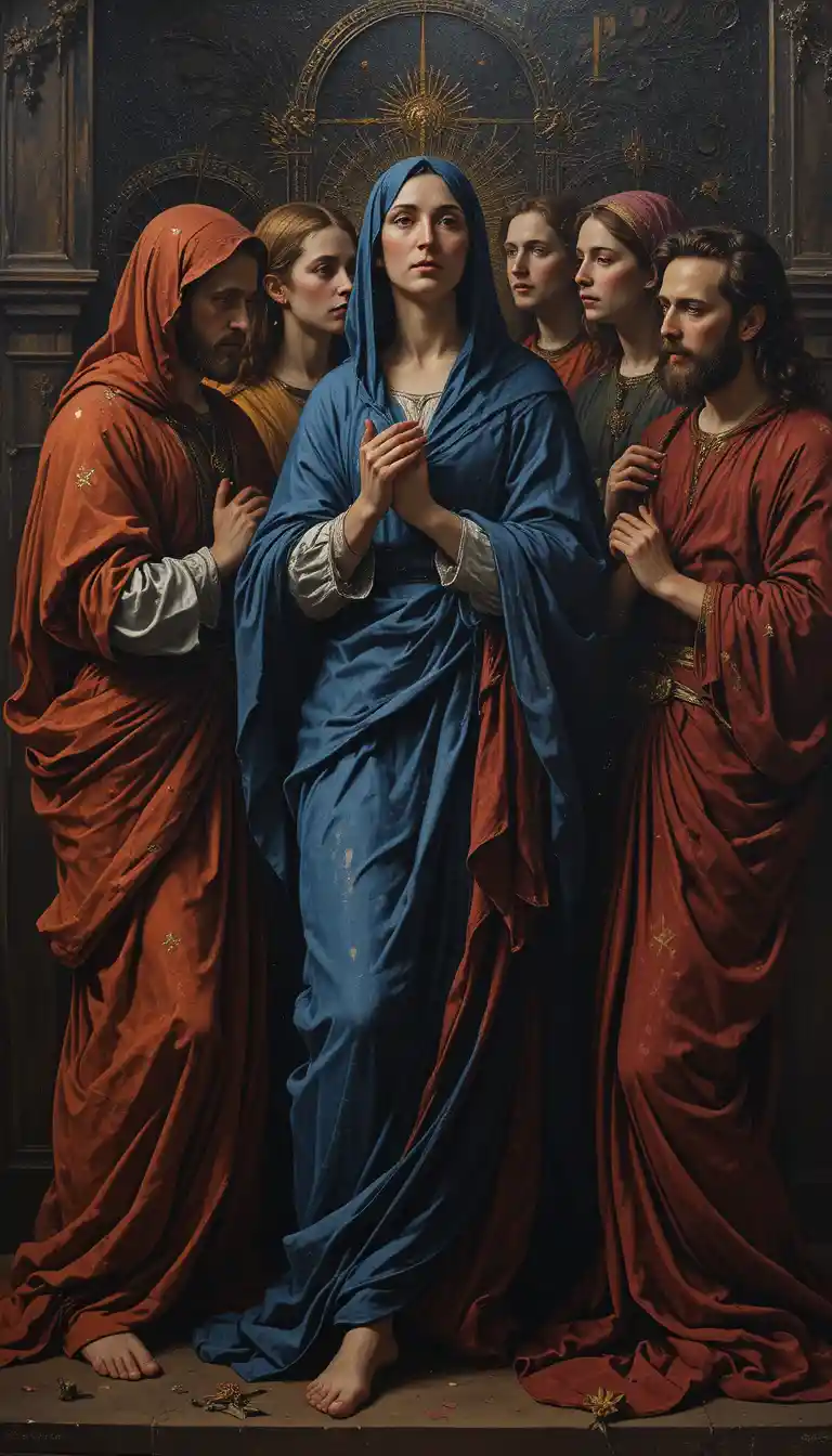 Renaissancefiguren, die sich in geschichteter spiritueller Abstraktion auflösen
