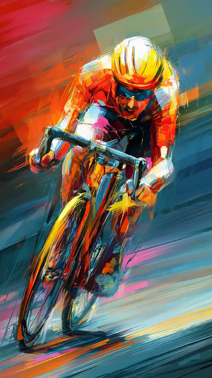 Ciclista professionista in avanzata in una dinamica pittura digitale